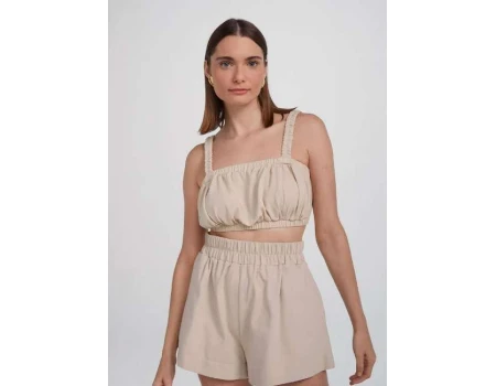 TOP BÁSICO FEMININO CROPPED LINHO HERING HF76 - Bege