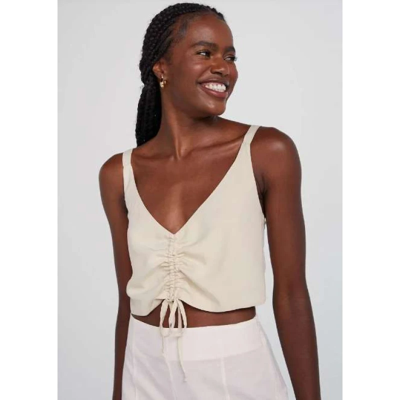 TOP CROPPED FEMININO DECOTE QUADRADO HERING 4AJH - Bege - Delabela
