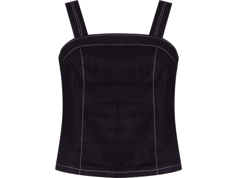 TOP LINHO MISTO COM PESPONTO SEIKI 720157 - Preto TOP LINHO MISTO COM PESPONTO SEIKI 720157 - Preto