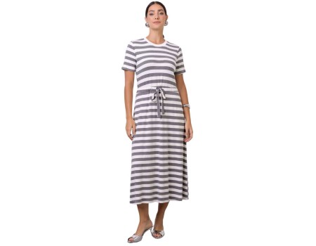 VESTIDO CREPE LISTRADO COM AMARRAÇÃO SEIKI 481001 - Cinza