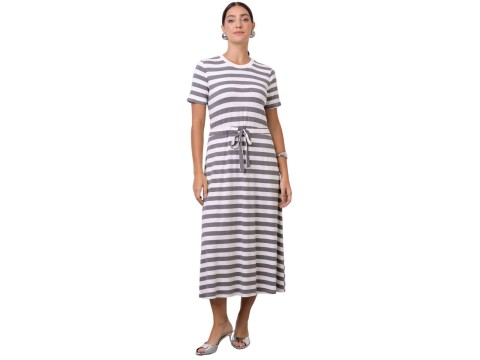 VESTIDO CREPE LISTRADO COM AMARRAÇÃO SEIKI 481001 - Cinza