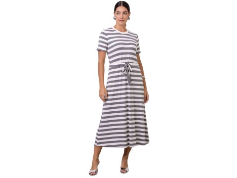 VESTIDO CREPE LISTRADO COM AMARRAÇÃO SEIKI 481001 - Cinza