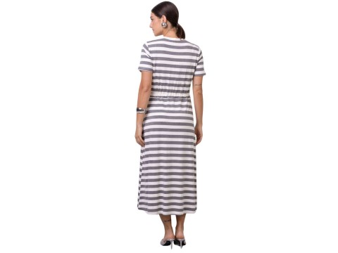 VESTIDO CREPE LISTRADO COM AMARRAÇÃO SEIKI 481001 - Cinza