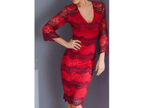 VESTIDO CURTO RENDA MARIA VALENTINA 104495 - Vermelho