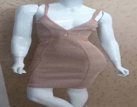 VESTIDO DE ALÇA TRICOT COM LUREX - Bege