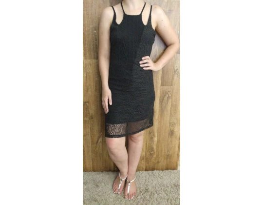 VESTIDO DE ALÇAS RENDADO DOCE TRAMA 10788 - Preto