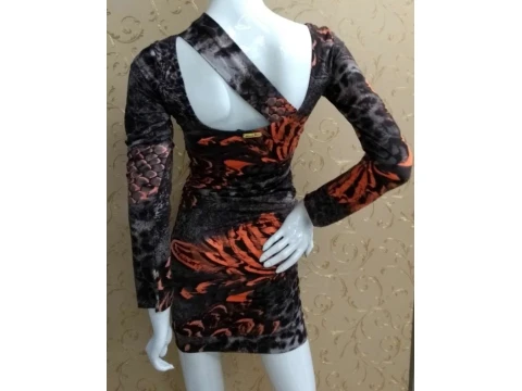 VESTIDO ESTAMPADO MANGA LONGA MORENA ROSA 101571 - Preto VESTIDO ESTAMPADO MANGA LONGA MORENA ROSA 101571 - Preto