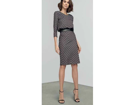 VESTIDO FEMININO MIDI ESTAMPADO ENNA 502VE003152 - Preto