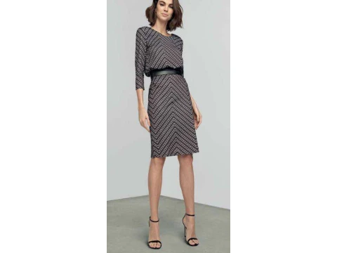 VESTIDO FEMININO MIDI ESTAMPADO ENNA 502VE003152 - Preto