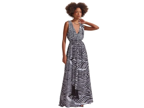 VESTIDO LONGO ANIMAL PRINT MARIA VALENTINA 108169 - Preto