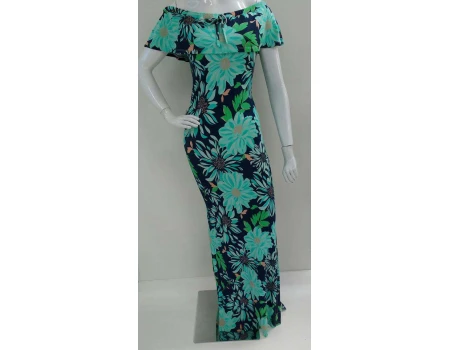 VESTIDO LONGO BOJO E FENDA - Azul