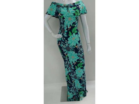 VESTIDO LONGO BOJO E FENDA - Azul