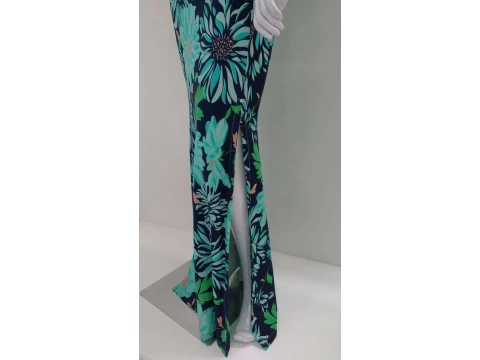 VESTIDO LONGO BOJO E FENDA - Azul