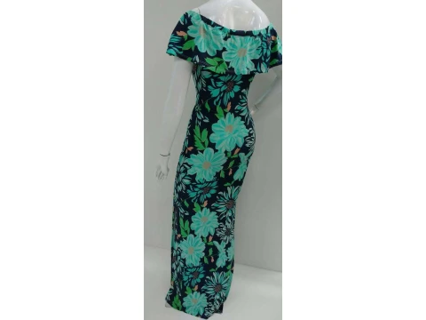 VESTIDO LONGO BOJO E FENDA - Azul
