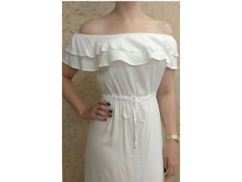 VESTIDO LONGO COM BABADOS DECOTE HERING HA0E - Branco VESTIDO LONGO COM BABADOS DECOTE HERING HA0E - Branco