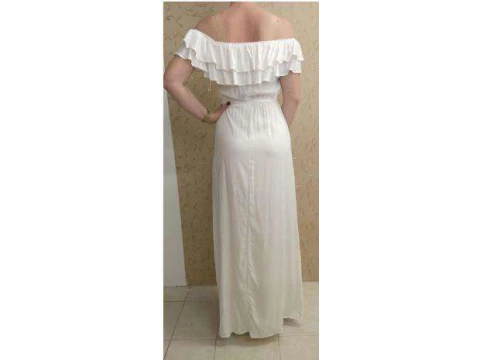 VESTIDO LONGO COM BABADOS DECOTE HERING HA0E - Branco VESTIDO LONGO COM BABADOS DECOTE HERING HA0E - Branco