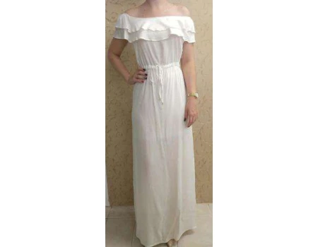 VESTIDO LONGO COM BABADOS DECOTE HERING HA0E - Branco