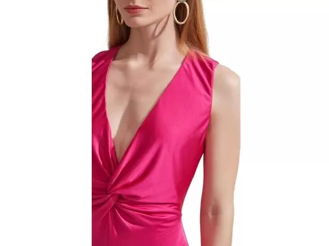 VESTIDO LONGO DECOTE TORÇÃO MORENA ROSA 108158 - Pink