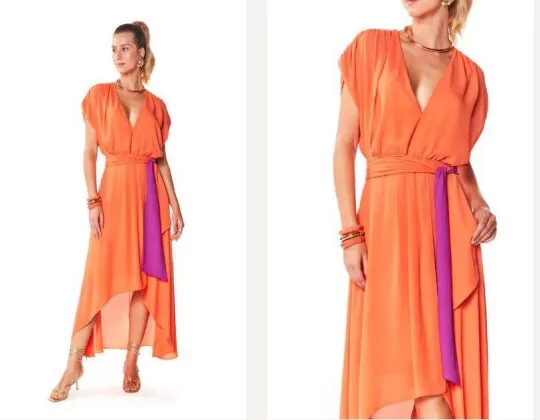 VESTIDO MIDI COM FRANZIDO MARIA VALENTINA 107295 - Laranja