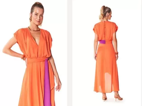 VESTIDO MIDI COM FRANZIDO MARIA VALENTINA 107295 - Laranja