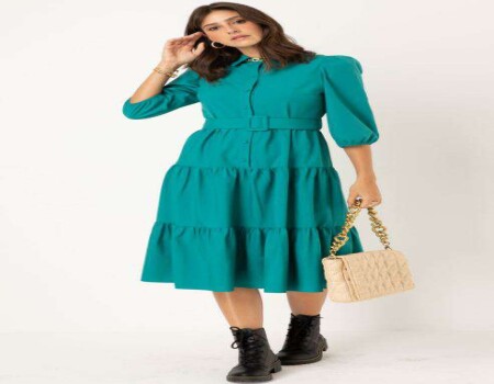 VESTIDO MIDI TRICOLINE SEIKI 280872 - Turquesa