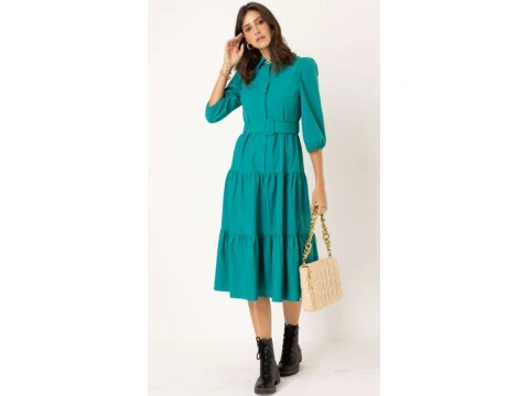 VESTIDO MIDI TRICOLINE SEIKI 280872 - Turquesa