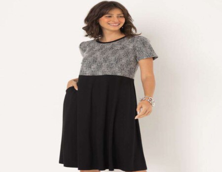 VESTIDO VISCOSE DET.TWEED JACQUARD SEIKI 280890 - Preto