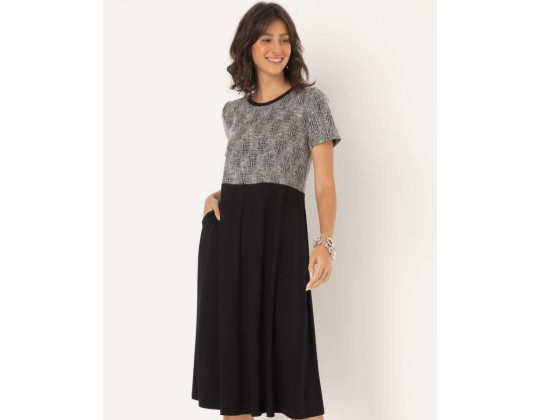 VESTIDO VISCOSE DET.TWEED JACQUARD SEIKI 280890 - Preto